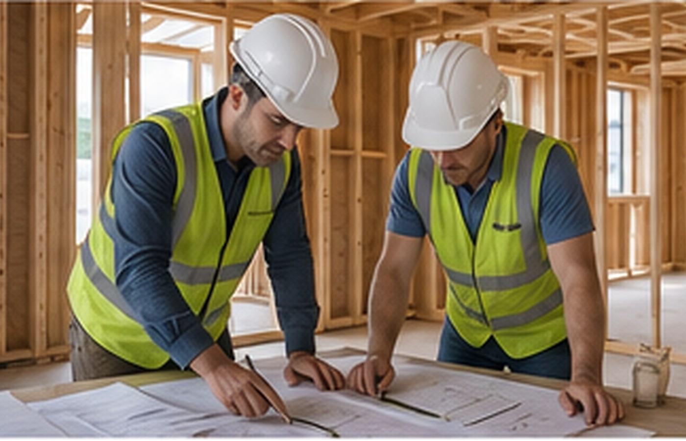 Construction team working on a modest project